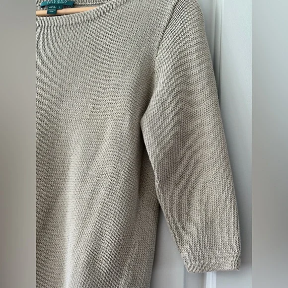 Lauren Ralph Lauren 100% Cotton Knit Boatneck Sweater Light Olive Tan | Large - Picture 6 of 9